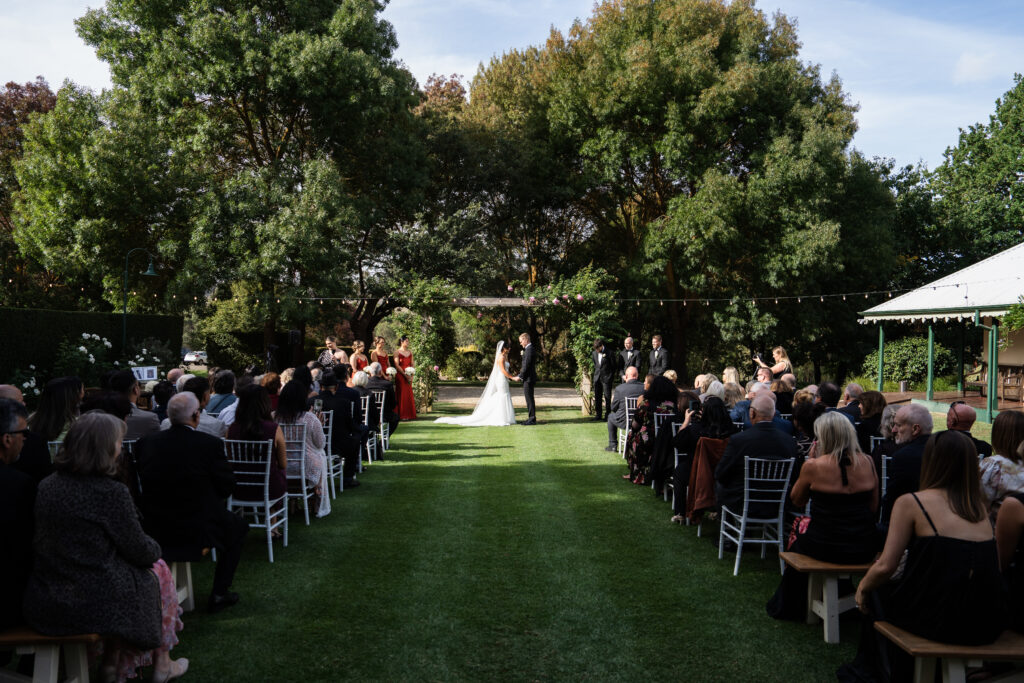 Bride and groom ceremony portraits at Flowerdale Estate wedding venue in Victoria