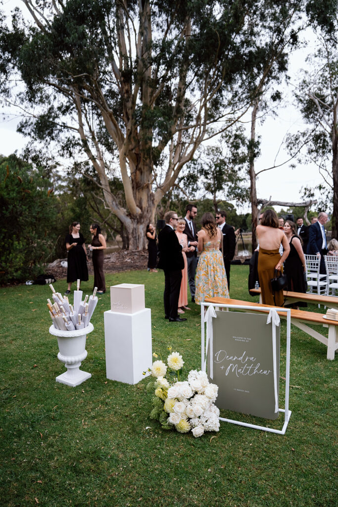 Outdoor wedding ceremony venue photos at Flowerdale Estate, Victoria, wedding photography by Alegria Photo and Film.