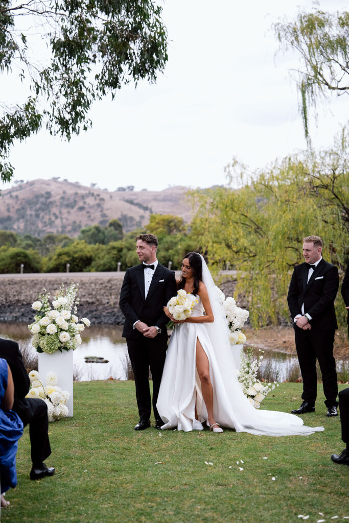 Bride and groom ceremony portraits at Flowerdale Estate wedding venue in Victoria