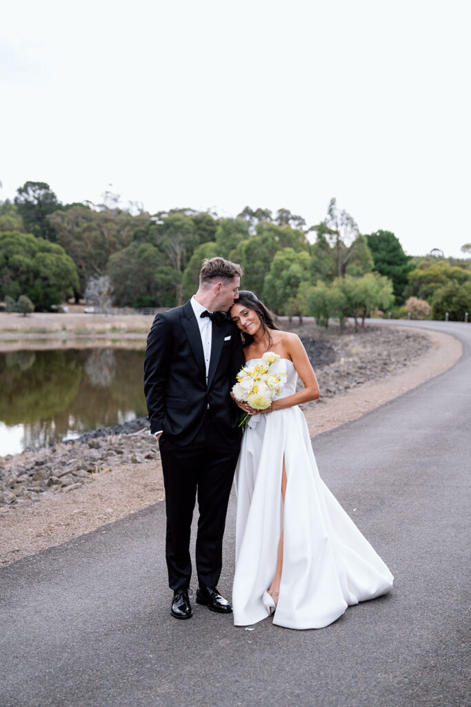Outdoor wedding ceremony venue bridal portrait photos at Flowerdale Estate, Victoria, wedding photography by Alegria Photo and Film.